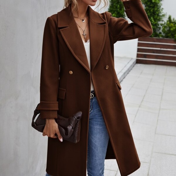 Cozy Black Button up Trench Pea Coat Minimalist - Picture 9 of 14